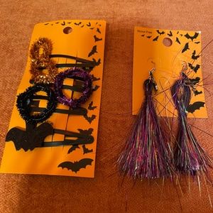 Cat & Jack Halloween Witch Hat Earrings and 5 Barrettes, New